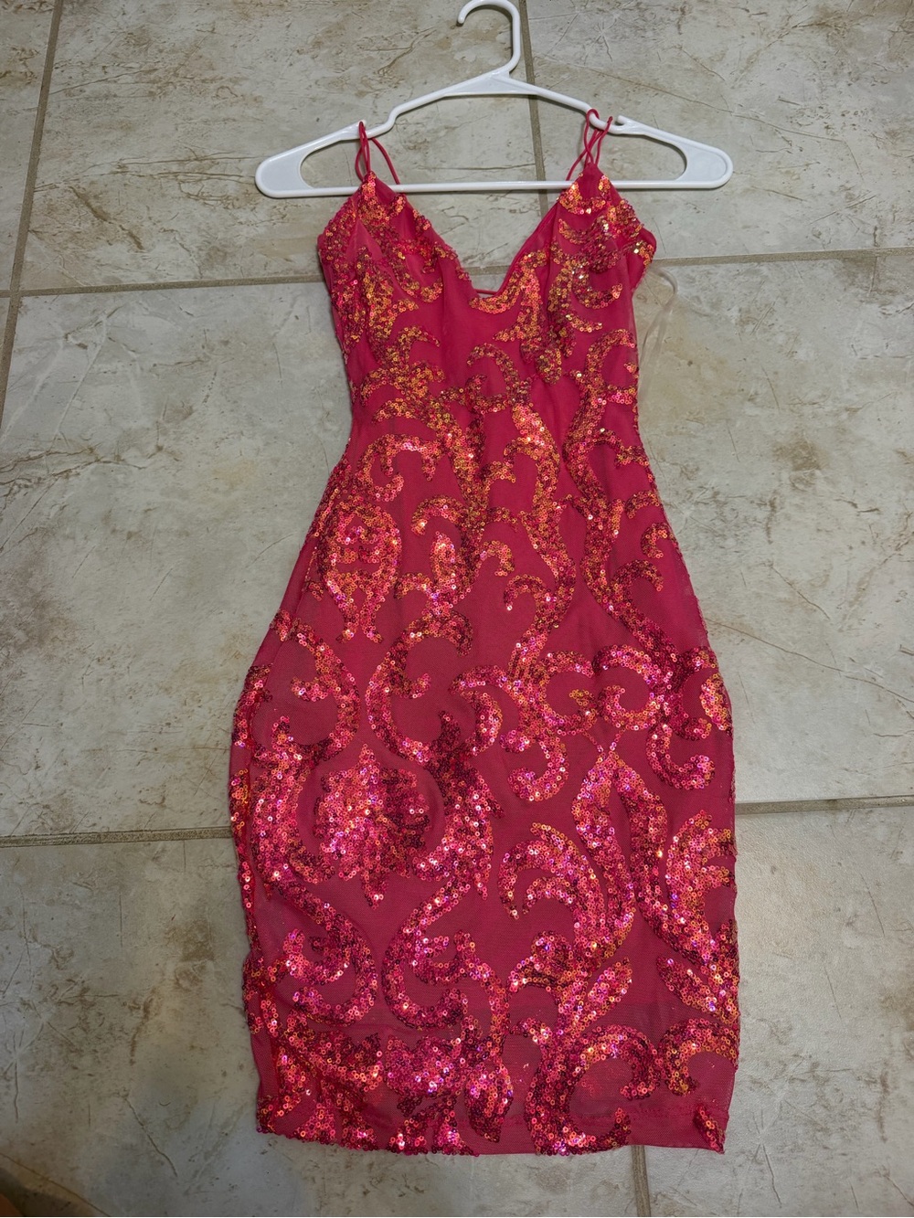 Windsor Hot Pink Sequin V-Neck Mini Dress